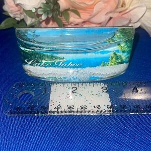 VINTAGE Tube LAKE TAHOE VIEW LOVELY With Snowflakes Like Magnet Fridge Metal
